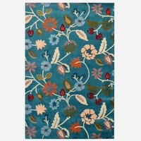 Designer Handmade Wool Rug-Botanical-Teal Blue/Multi-110x160cm