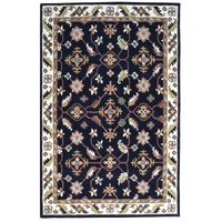 Handmade Floral Wool Rug - Jaipur - Black/Cream