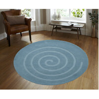 Handmade Round Wool Rug - Swirl - Aqua