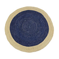 Tribal Handwoven Round Jute Rug - Ripple - Navy/Natural