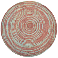 Tribal Handwoven Round Jute Rug - Spiral - Aqua/Rose